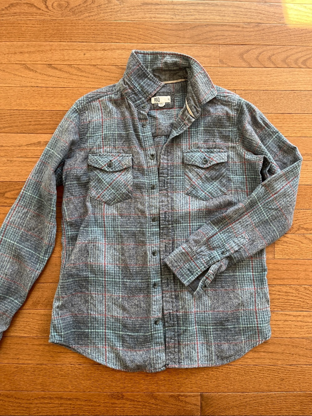 rag & bone Teal and Gray Plaid Button-Down Shirt